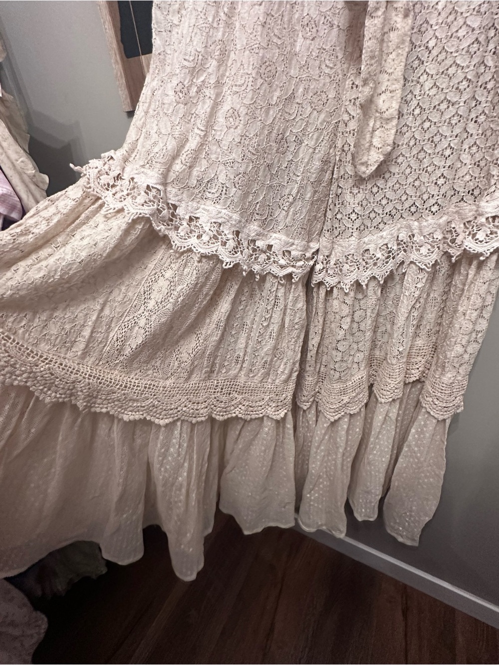 Young Threads Cream Boho Lace Wide-Leg Pants with Tie Waist - Picture 5 of 7